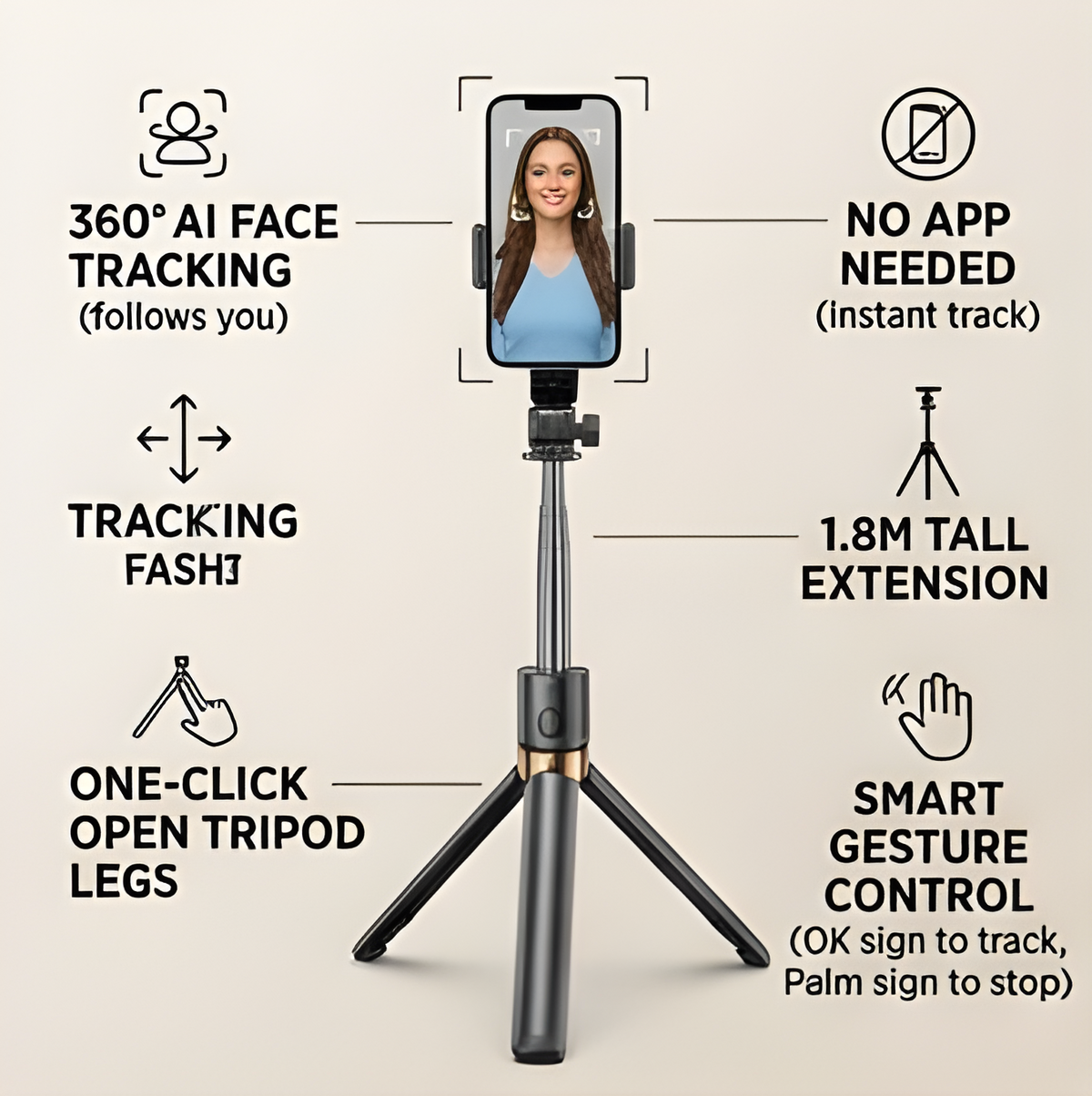 Q13 Smart Tracking Tripod | Auto Face Tracking Selfie Stick with 360° Rotation