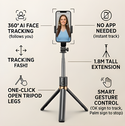 Q13 Smart Tracking Tripod | Auto Face Tracking Selfie Stick with 360° Rotation